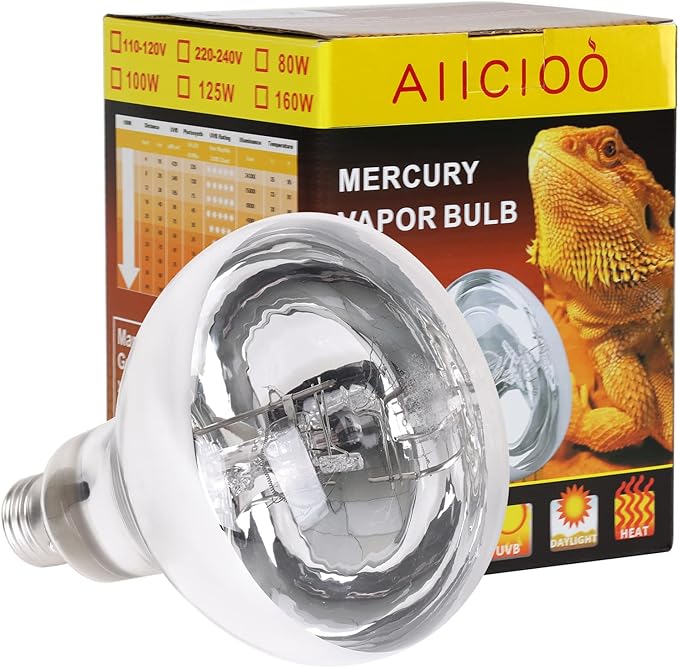 Aiicioo UVB Reptile Light 80W - UVB Light Bulb for Reptile Mercucry Vapor Bulb Heat Basking Lamp Bulb Full Spectrum UVA UVB All in One Sun Lamp for Bearded Dragon Lizard Turtle