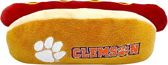 NCAA Clemson Tigers HOT Dog Plush Dog & CAT Squeak Toy- Cutest HOT-Dog Snack Plush Toy for Dogs & Cats with Inner Squeaker & Beautiful Football/Basketball Team Name/Logo