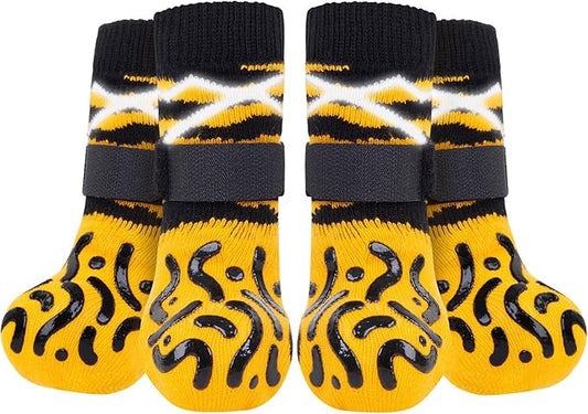 Reflective Dog Socks to Prevent Licking Paws, Dog Paw Protector, Hardwood Floors Anti Slip, Non Slip Dog Socks with Grippers, Dog Booties and Paw Protectors for Indoor Use - Size Small