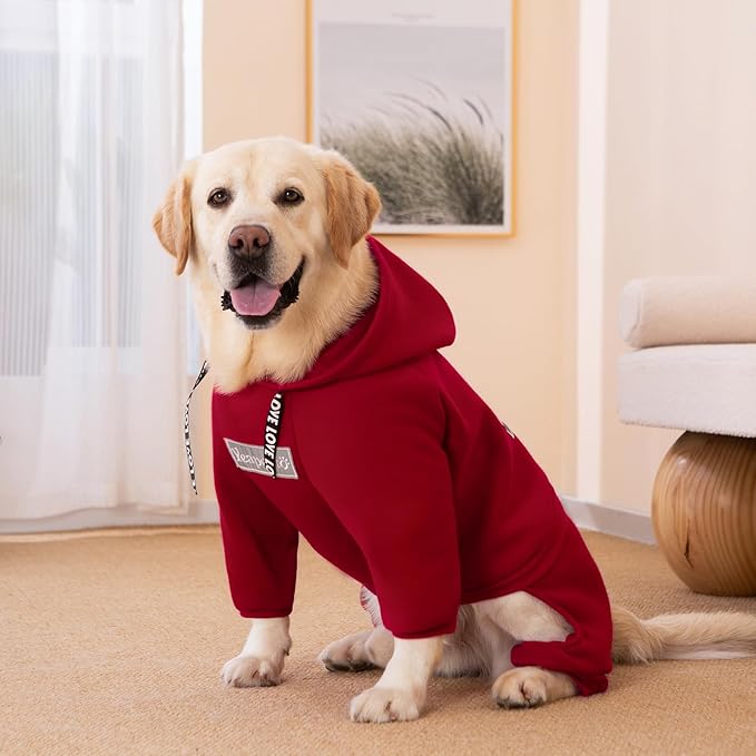 Dog Hoodies Winter Coat for Large Medium Dogs, Pullover 10 Legs Warm Coat Hooded Sweatshirt, Fleece Hoodie for Cold Weather (Red, 5X-Large)