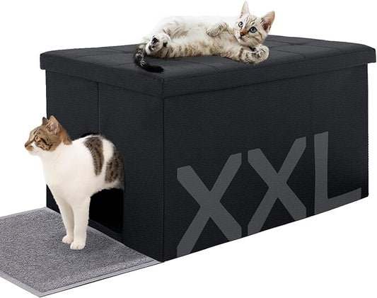 MEEXPAWS Cat Litter Box Enclosure Furniture Hidden, Cat Washroom Bench Storage Cabinet | Extra Large 35.4'' x 19.7'' x 19.7''| Dog Proof | Waterproof Inside/Easy Clean | Easy Assembly | Odor Control