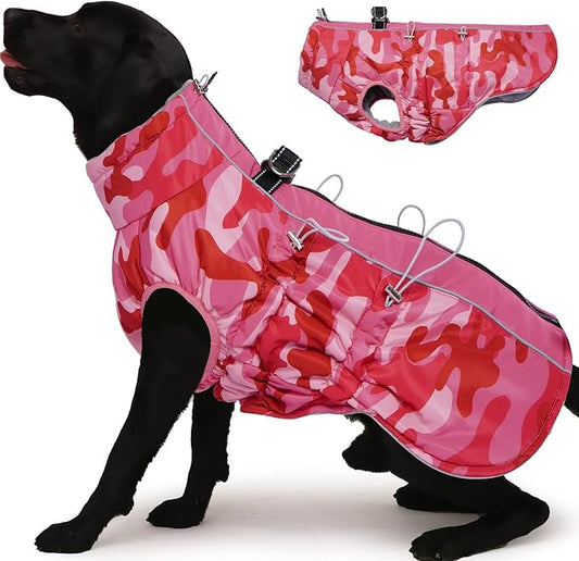 Dog Coat Winter Warm Dog Jackets for Large Dogs Reflective Snowsuit with Harness Fleece Dogs Snow Jacket Waterproof Pet Clothes for Cold Weather