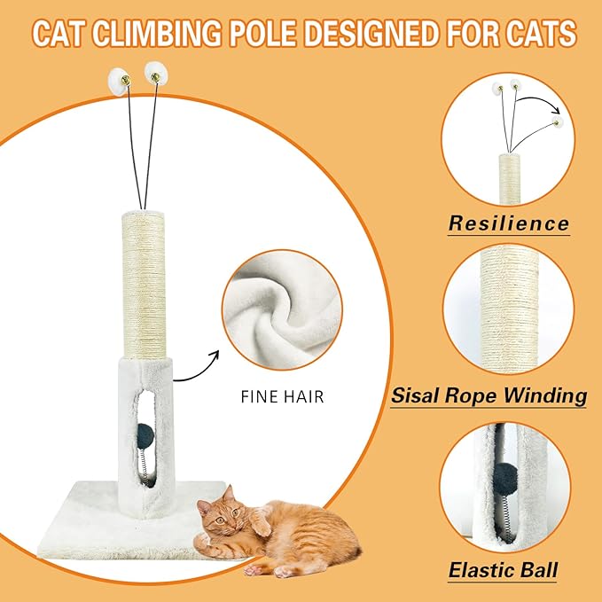 Cat Scratching Post 25 Inches Heavy Duty and Thicker Cat Scratching Post Cotton Rope with Hanging Ball and Mice Scratching Post for Indoor Cats and Adult (Beige, 25" H)