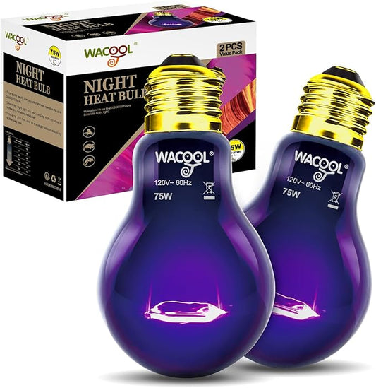 WACOOL 2Pack Reptile Night Heat Lamp, 75W Night Heat Lamp for Reptiles & Amphibians,Simulate Nature Moonlight Purple Night Light for Bearded Dragon Lizard Snake Crab