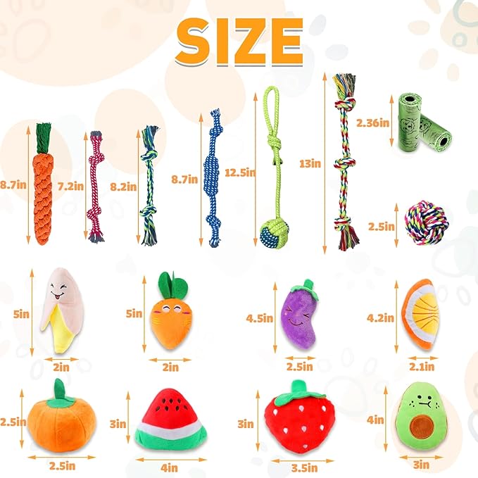 Puppy Chew Toys for Teething, Dog Toys 18 Pack Puppy Essentials Chew Toy Bundle with Squeaky Toys and Interactive Rope Toys for Small Dogs, Stuffed Plush Toys for Puppies to Keep Them Busy