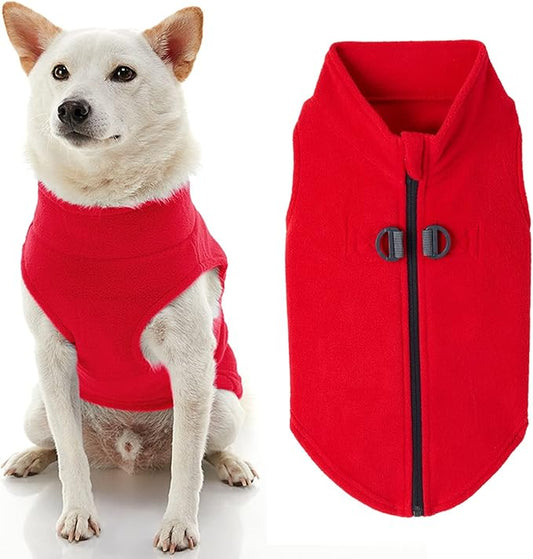 Gooby Zip Up Fleece Dog Sweater - Red, Small - Warm Pullover Fleece Step-in Dog Jacket with Dual D Ring Leash - Winter Small Dog Sweater - Dog Clothes for Small Dogs Boy and Medium Dogs