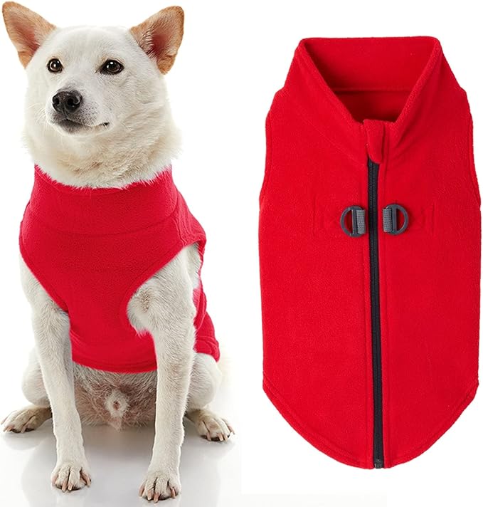 Gooby - Zip Up Fleece Vest, Fleece Jacket Sweater with Zipper Closure and Leash Ring, Red, Large