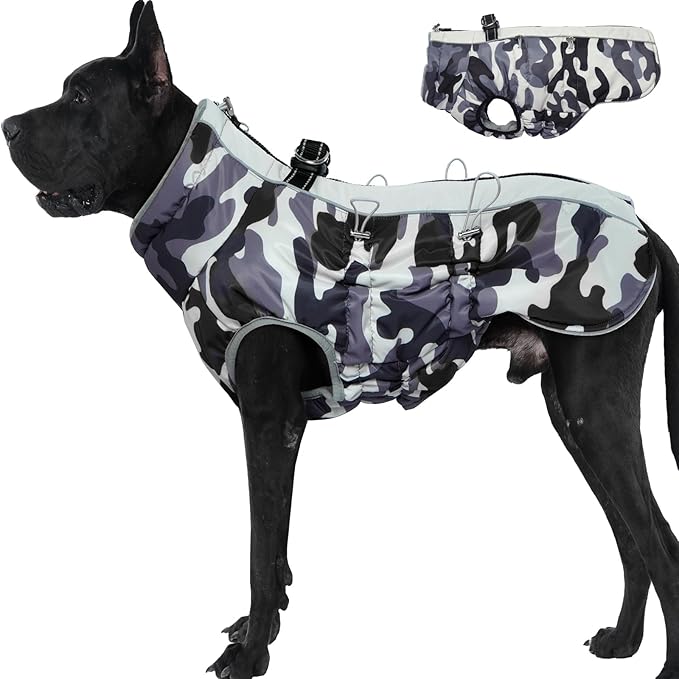 Dog Coat Winter Warm Dog Jackets for Large Dogs Reflective Snowsuit with Harness Fleece Dogs Snow Jacket Waterproof Pet Clothes for Cold Weather