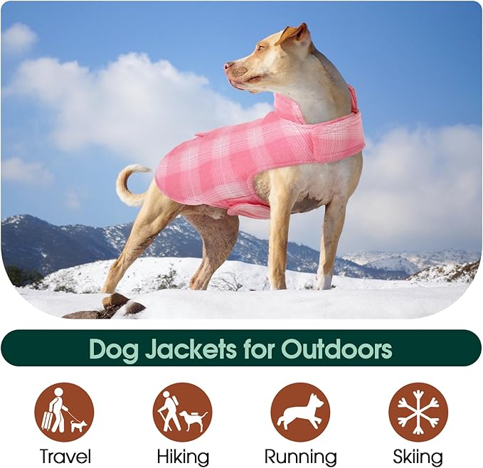 Kuoser Dog Winter Coat, Reversible Dog Jacket, Warm Doggie Coat British Style Puppy Cold Weather Vest, Windproof Pet Clothes Vest for Small Dogs, Pink S