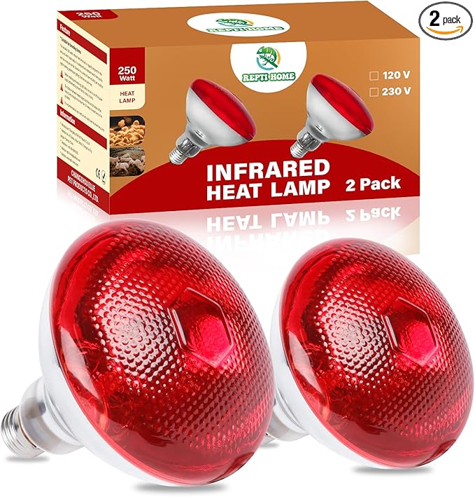 250W Red Heat Lamp Bulbs for Chicken, 2Pack Infrared Heat Lamp for Coop Brooder, Heat Lamps for Chicks, Reptile, Amphibian, Pets