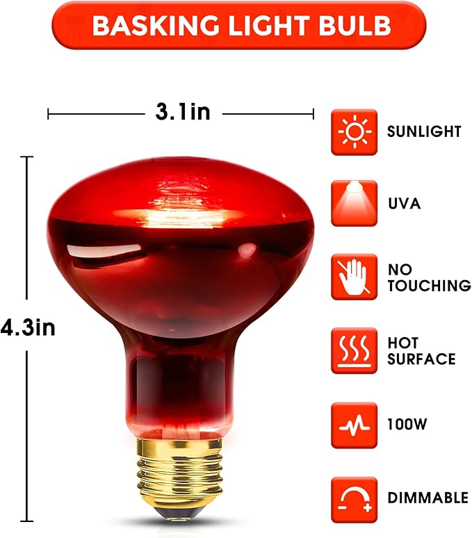 Flaspar 100W Reptile RED Heat Lamp Bulbs, Reptile & Amphibian Basking Spot Light Bulbs for Chickens Coop Pets Brooder Bearded Dragon Lizard Tortoise Use, Pack of 2