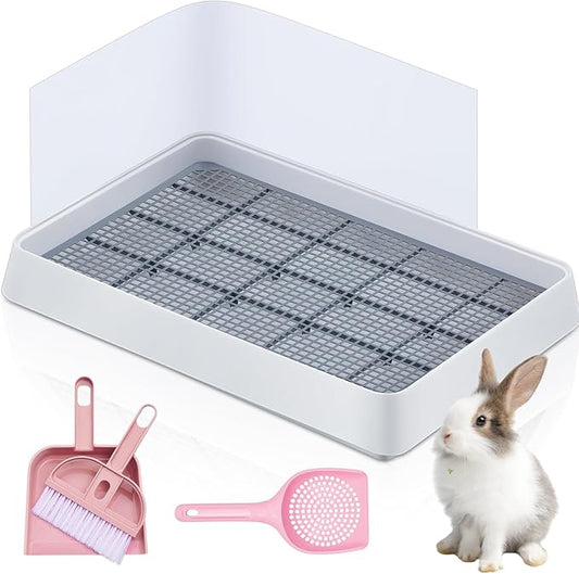 Uiifan Large Rabbit Bunny Litter Box Guinea Pig Litter Tray 22.5 x 17.9 x 3.07 Inch Small Animal Pet Toilet Potty Pan Rectangular Rabbit Bedding Tray Ferrets Cage (White and Pink)