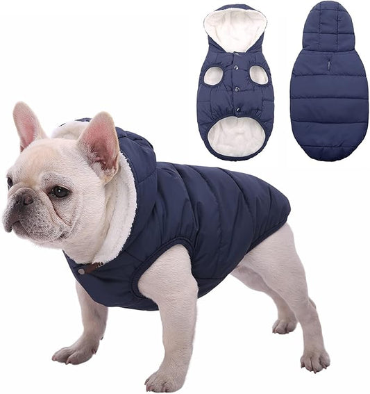 Fleece Hoodie, Windproof Waterproof Coat, Winter Warm Jacket, Cold Weather Pet Apparel Clothes Vest for Small Medium Large Dogs (XS, Blue)