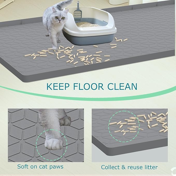 Cat Litter Mat for Litter Box, Silicone Large Cat Litter Trapping Mat - 28x22 in, Waterproof & Non-Slip, Durable & Easy Clean, Gray