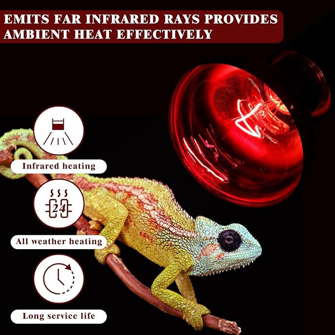 Reptile Heat Lamp,75W Red Basking Spot Lamp Bulb for Chickens Amphibians, Infrared Heat Emitter Light for Coop