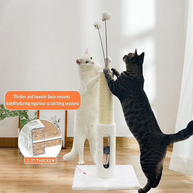 Cat Scratching Post 25 Inches Heavy Duty and Thicker Cat Scratching Post Cotton Rope with Hanging Ball and Mice Scratching Post for Indoor Cats and Adult (Beige, 25" H)