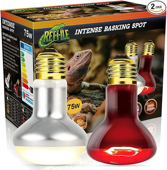 Reptile Heat Lamp Bulb 75W, 2-in-1 Day & Night Combo, Infrared Heat Lamp & UVA Sunlight Heating Lamp for Reptile Terrariums