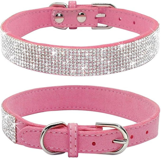 Cute Dog Collar with Bling Rhinestone, Fancy Crystal Diamond Glitter Pretty Jewel Soft Cat Collars for Small Medium Large Breed Dogs Girl Female Pet Puppy Kitten Terrier (L, Pink)