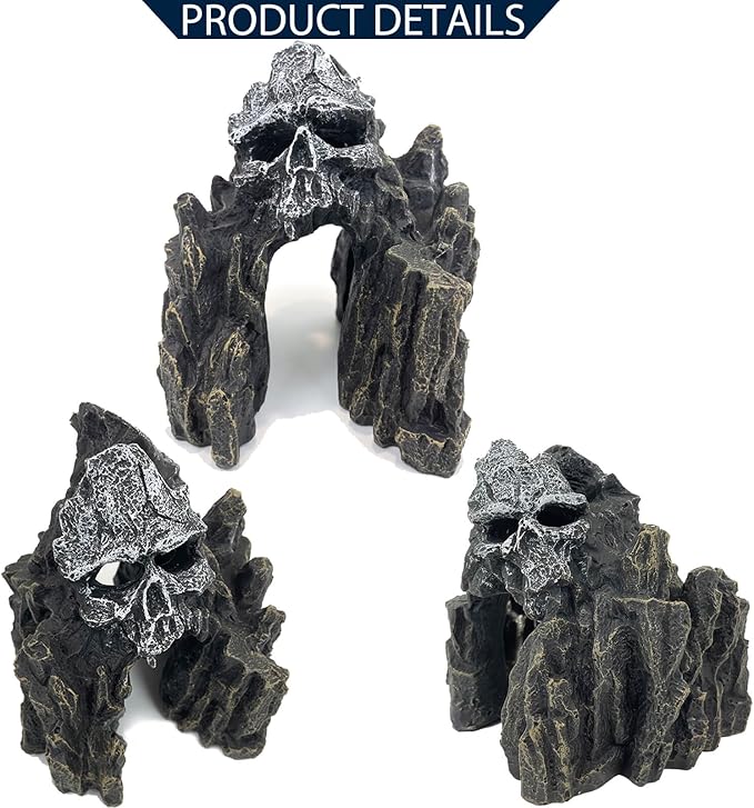 Aquarium Decoration for Fish Tank Skull Rock Aquarium Ornament Aquarium Skull Mountain View Stone Ornaments Aquarium Decor House Cave Fish Tank Decoration - Small