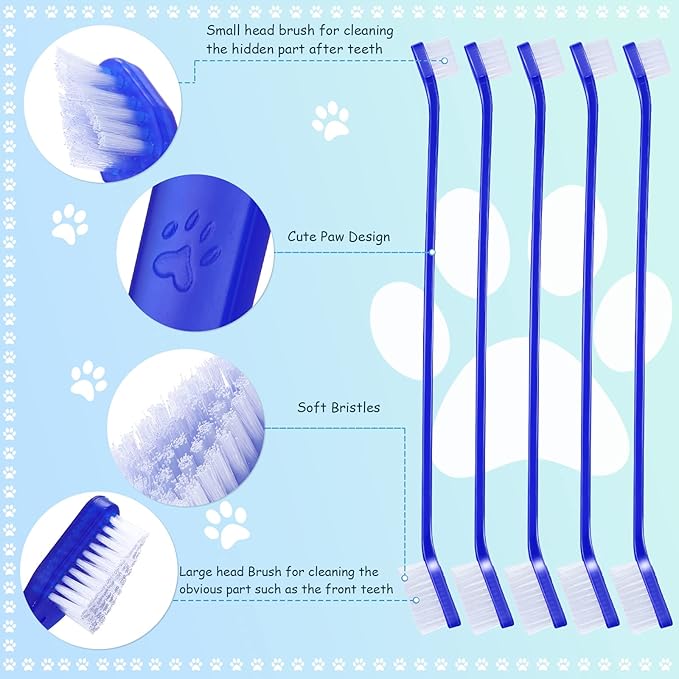 Dog Tooth Brush Pet Toothbrush Soft Grooming Dogs Toothbrush Dog Double Sided Puppy Long Handle Brush for Large and Small Teeth Cleaning Dental Oral Care(80 Count,Dark Blue)