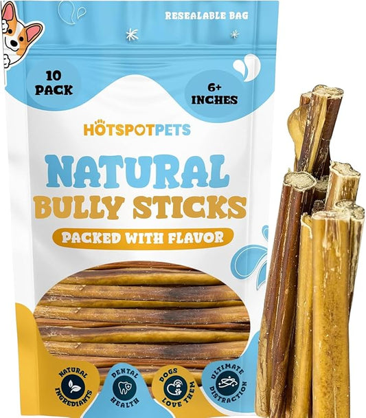 hotspot pets Bully Sticks 6 Inch- 10 Pack- Premium Natural Long Lasting Bully Sticks for Medium Dogs Beef Pizzle Treats - Low Odor, Grain Free Fully Digestible Rawhide Alternative Stix