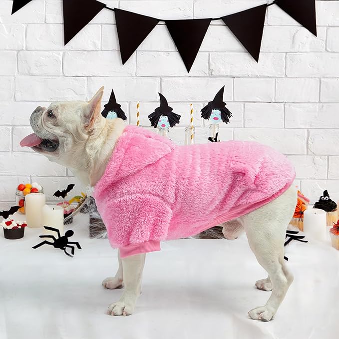 SCENEREAL Fuzzy Dog Sweater Hoodie for Small Medium Large Dogs, Big Fleece Warm Dog Sweatshirt with Pocket, Girl Boy Winter Dog Clothes, Designer Cute Male/Female Dog Outfit with Leash Hole