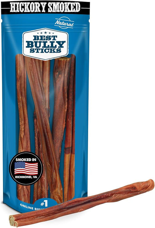 Best Bully Sticks Smoked Bully Sticks with Collagen for Dogs - 10-12 Inch, 5 Count (Pack of 1) - Natural, Grain Free Dog Chews - Large, Long-Lasting Treats for Aggressive Chewers