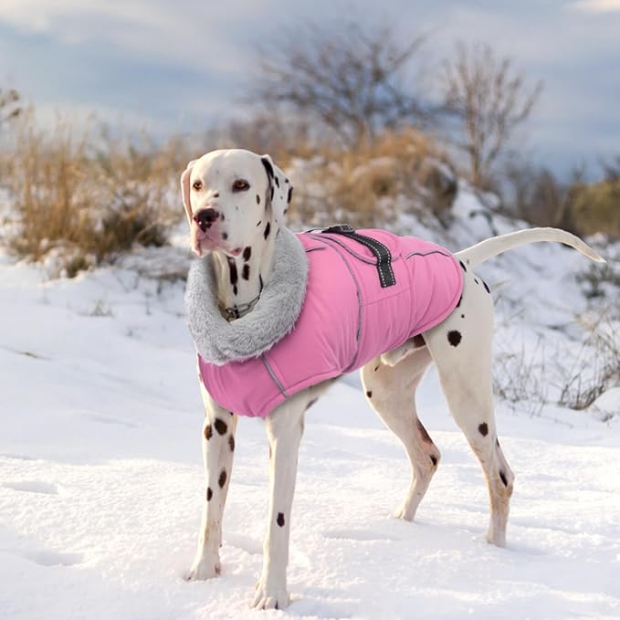 Lelepet Warm Dog Coat Reflective Fleece Vest Waterproof Dog Jacket with Adjustable Buckle Hook & Loop Windproof Cold Weather Coats for Small Medium Large Dogs, Pink, XL