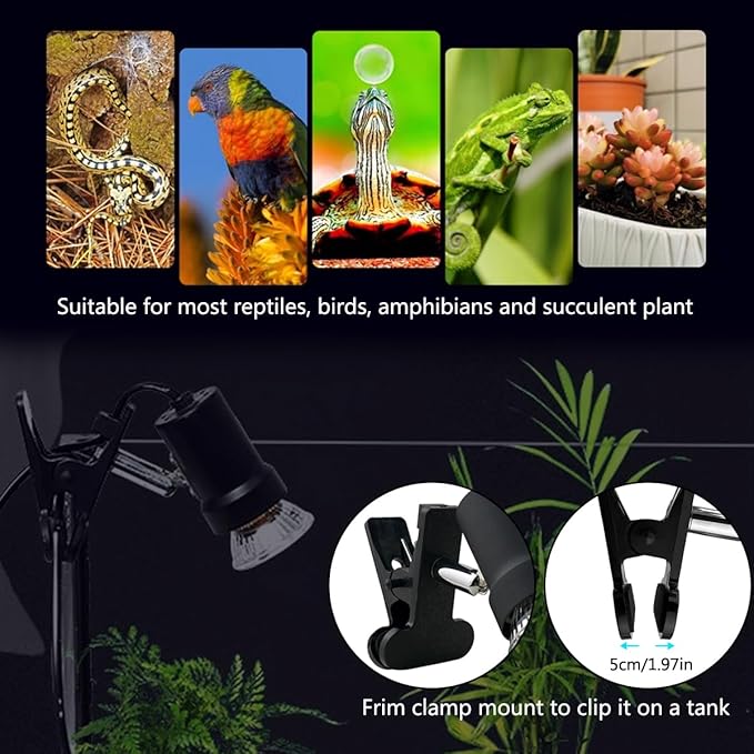 DOMICA Reptile Heat Lamp with 50W 35W UVA UVB Light Bulb, Basking Spot Light Simulated Sunlight, Heating Lamp for Turtle, Lizard, Snake, Beared Dragon, Amphibians
