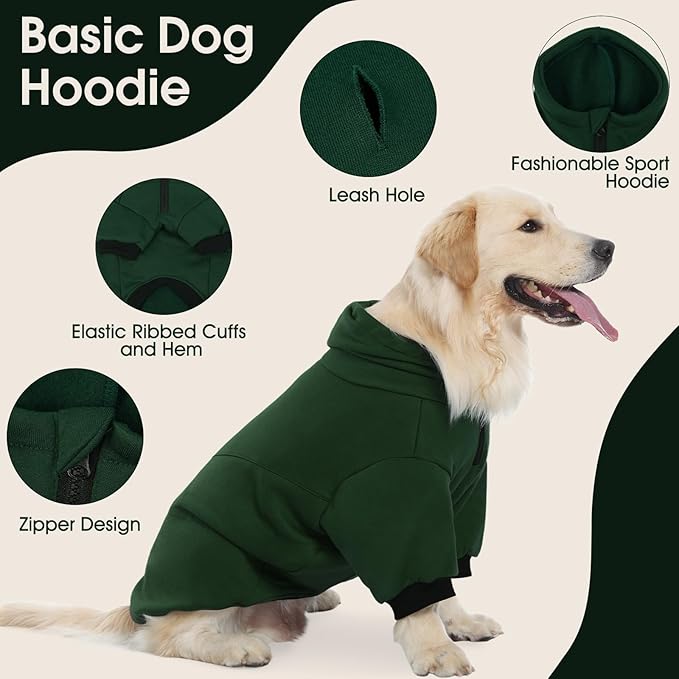 Basic Dog Hoodie, Soft and Warm Dog Sweater Shirt Hoodies with Leash Hole, Cold Weather Clothes Fleece Pullover for Small to Large Dogs Boys and Girls