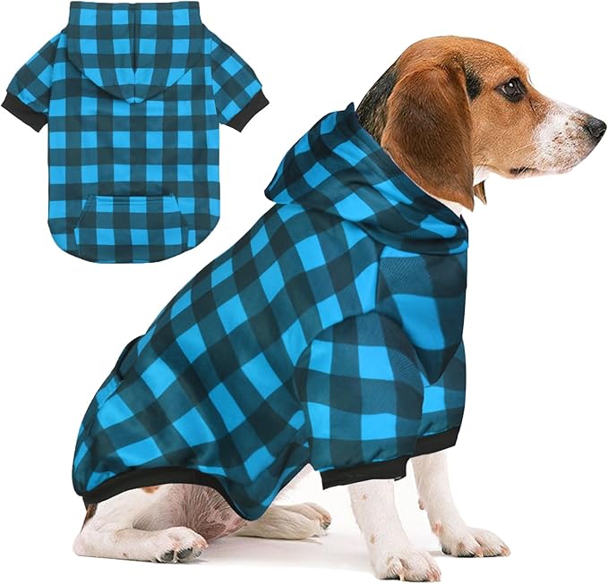GreenJoy Plaid Dog Sweaters Hoodies Sweatshirts for Dogs Cats, Warm and Soft Cold Weater Coats for Christmas (Blue, Medium)