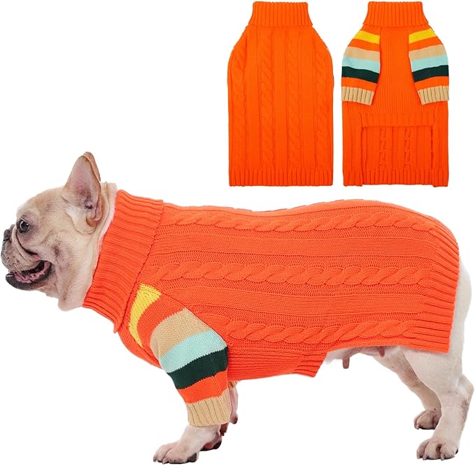 Dog Sweater Thick, Sweaters for Large Size Dogs Comfy, Stretchy Pullover Dog Sweater for Large Doggie, Christmas Dogs Sweaters Unisex, Warm Pet Knitwear Boston Terrier, Frenchie (Orange L)
