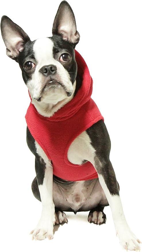 Gooby Fleece Vest Hoodie Dog Sweater - Red, Medium - Warm Pullover Dog Hoodie with O-Ring Leash for Small to Medium Dogs