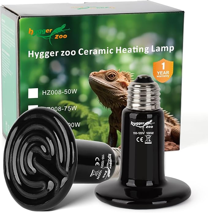 2 Pack 100W Reptile Heat Lamp Bulb Ceramic Heat Emitter for Reptiles,Chicken, Dog, Cat,Pet Brooder Coop No Light Emitting Heat Lamp for Amphibian Pet Bearded Dragon Turtle Snake, Lizard