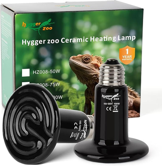 2 Pack 100W Reptile Heat Lamp Bulb Ceramic Heat Emitter for Reptiles,Chicken, Dog, Cat,Pet Brooder Coop No Light Emitting Heat Lamp for Amphibian Pet Bearded Dragon Turtle Snake, Lizard