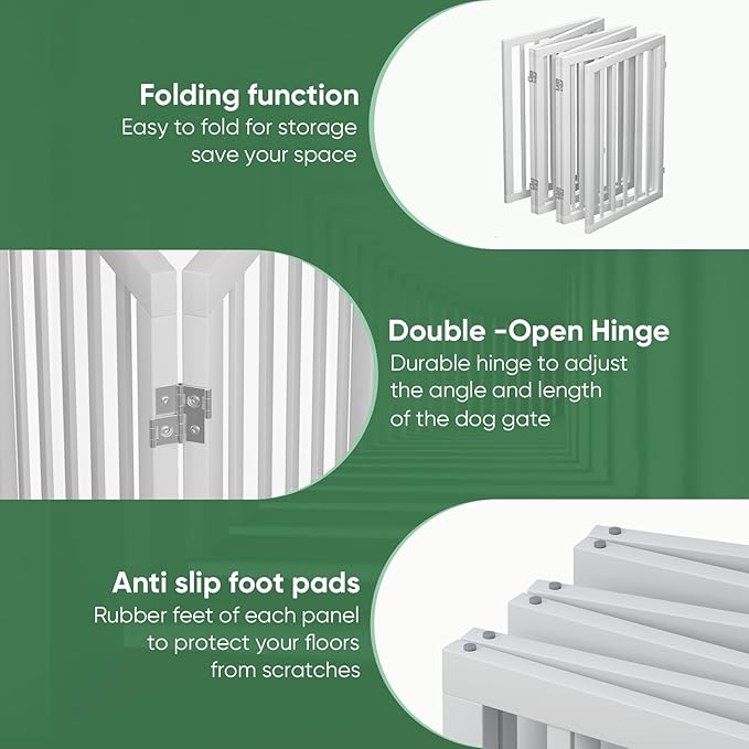 Dog Gates for Doorways, Tall Dog Gate Indoor, Foldable Pet Gates for Doorways Bedroom, Freestanding Puppy Gate with Metal Support Feet, Room Divider,6 Panels (White)