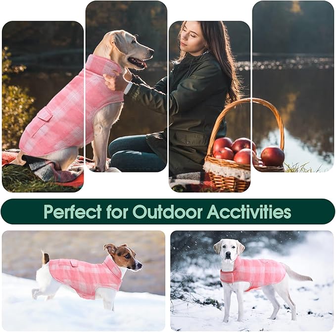 Kuoser Dog Winter Coat, Reversible Dog Jacket, Warm Doggie Coat British Style Puppy Cold Weather Coats, Windproof Pet Clothes for Extra Large Dogs Pink XXXL