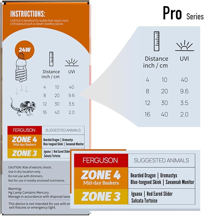 MRREPTILE UVB Reptile Lamp Light, 24W 10.0 UVB Bulb Light for Reptiles, UVA UVB Reptile Light, Desert Reptiles UVB Lamp for Bearded Dragon