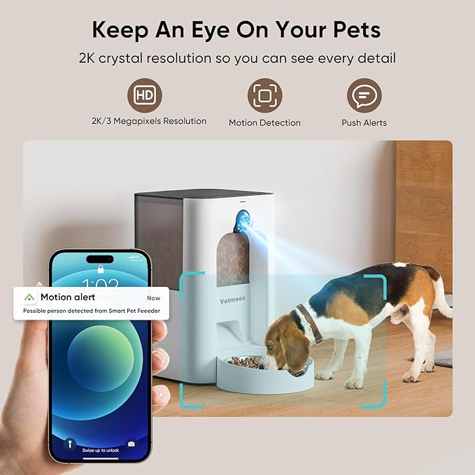 Automatic Cat Feeder with 2K Camera, Laser Tease Pet, 2.4 & 5GHz WiF Pet Feeder for Cat & Dog, Schedule Feeding Pet Food Dispenser w/Camera Rotates Up and Down, Night Vision, 2-Way Audio, 4L