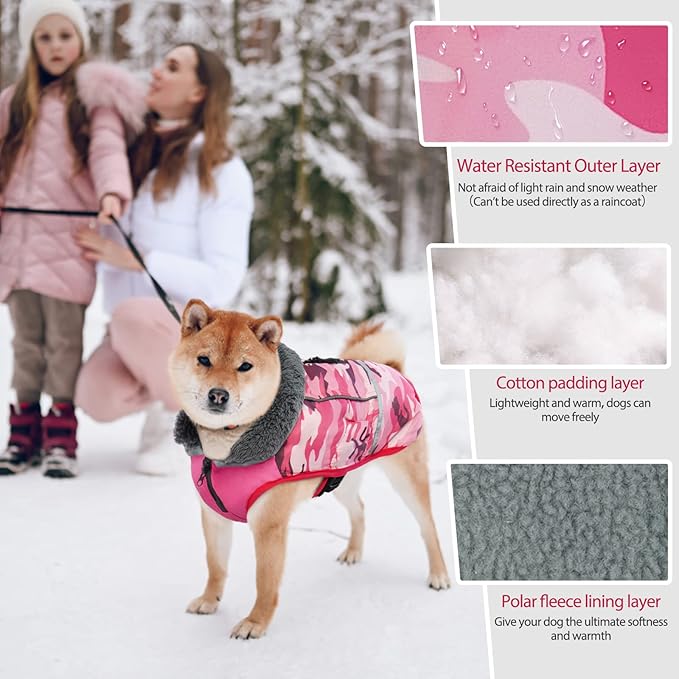 QBLEEV Warm Dog Coat Reflective Jacket, Waterproof Dog Winter Coat Turtleneck Puppy Clothes for Cold Weather, Thick Fleece Pet Snowsuit Christmas Vest Apparel for Small Medium Large Dogs S