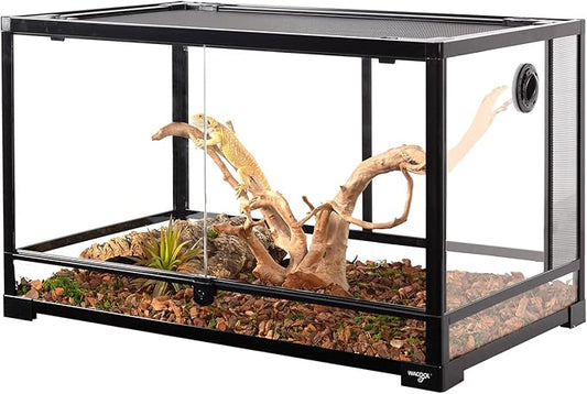 WACOOL Tempered Glass 40 Gallon Reptile Tank, Front Opening Reptile Terrarium 30" x 18" x 18" for Bearded Dragon Gecko Lizard, Top Screen Ventilation & Anti Escape Lid