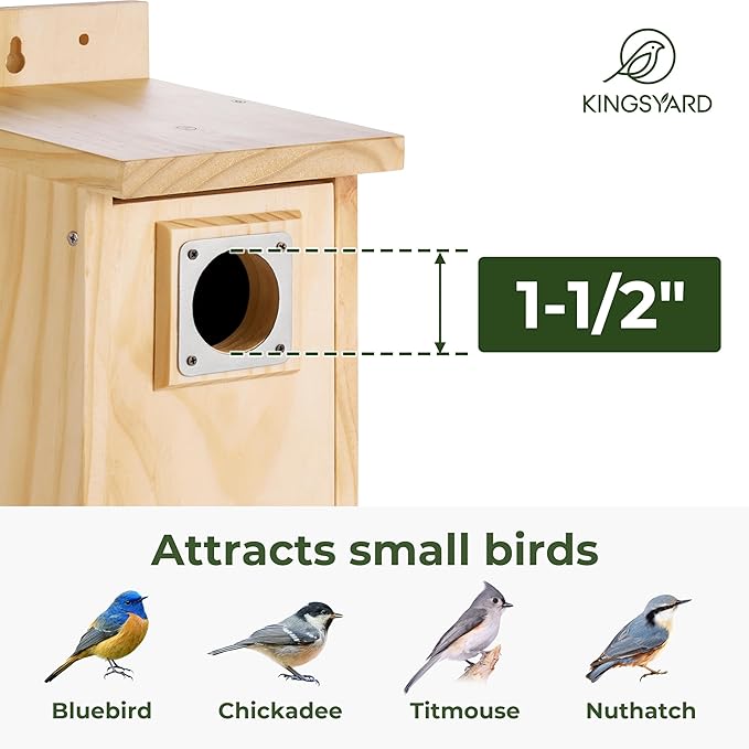 Kingsyard Blue Bird House for Outdoors - Classic Wooden Bluebird House Durable Wall-Mounted Birdhouse with Predator Guard for Bluebirds Titmice Chickadees Nesting Birds, Wood