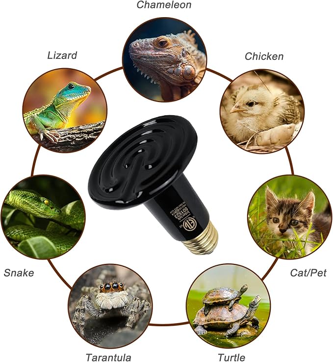 WUHOSTAM 3 Pack 50W Black Ceramic Heat Lamp, Infrared Reptile Heat Emitter Heater Lamp Bulb for Pet Brooder Coop Chicken Lizard Turtle Snake Aquarium, No Light ETL Listed