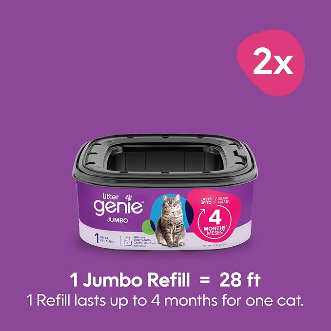 Litter Genie Refill Bags | Jumbo 2- Count | Up to 8 Months of Supply in 2 cartridges | Ultimate Odor Control Cat Litter Bags (Pack of 3)