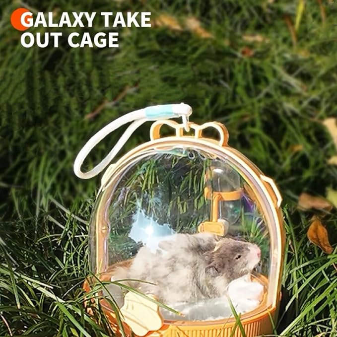 TUTU&LELE Small Animal Carrier, Travel Carry-Out Cage with Warm Plush Pads and Water Bottle can be Carried Both by Hand and Crossbody, Suitable for Dwarf Hamsters, Mice, Hamsters (Yellow)