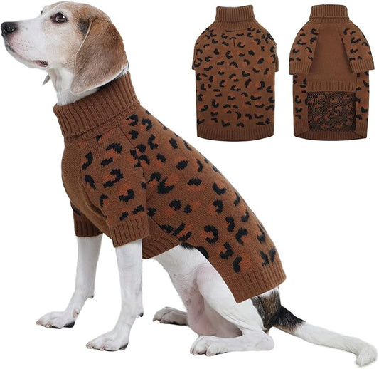 ROZKITCH Thick Knitted Dog Sweater for Medium and Large Dogs, Turtleneck Pullover, Warm Coat for Labs, Retrievers, and Shepherds Khaki M