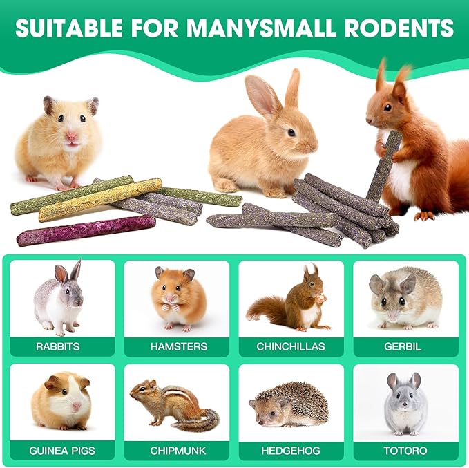 33 Pcs Rabbit Chew Sticks, Rabbit, Guinea Pig Toys, Natural Timothy Grass Molar Teeth Stick, Mixing Natural Flowers Chewing Toy, Small Animals Treats