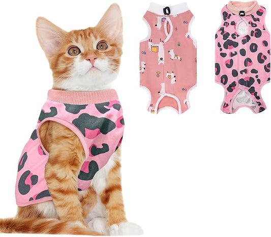 Coppthinktu 2 PCS Cat Recovery Suit Female Cat Onesie for Cats After Surgery Spay Abdominal Wounds, Kitten Recovery Suit Female Breathable E-Collar Alternative Kitten Onesie Anti Licking Large