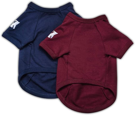 Koneseve Dog Shirts Soft Cotton Dog Clothes Stretchy T-Shirt for Small Medium Large Dogs Cat Shirt Breathable Puppy Outfit Kitten Apparel Pet Pullover Tee Blank Basic Sweatshirt 2-Pack Blue & Red XS