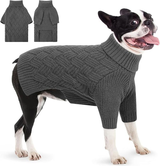 AOFITEE Dog Sweater, Dog Sweaters for Medium Dogs Girl, Warm Halloween Dogs Sweater, Winter Medium Pet Sweaters Female Male, Classic Turtleneck Knitwear for French Bulldog, Boston Terrier (Grey M)